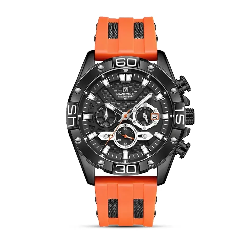 Naviforce NF8019 Black Dial Orange Silicone Strap Men's Watch